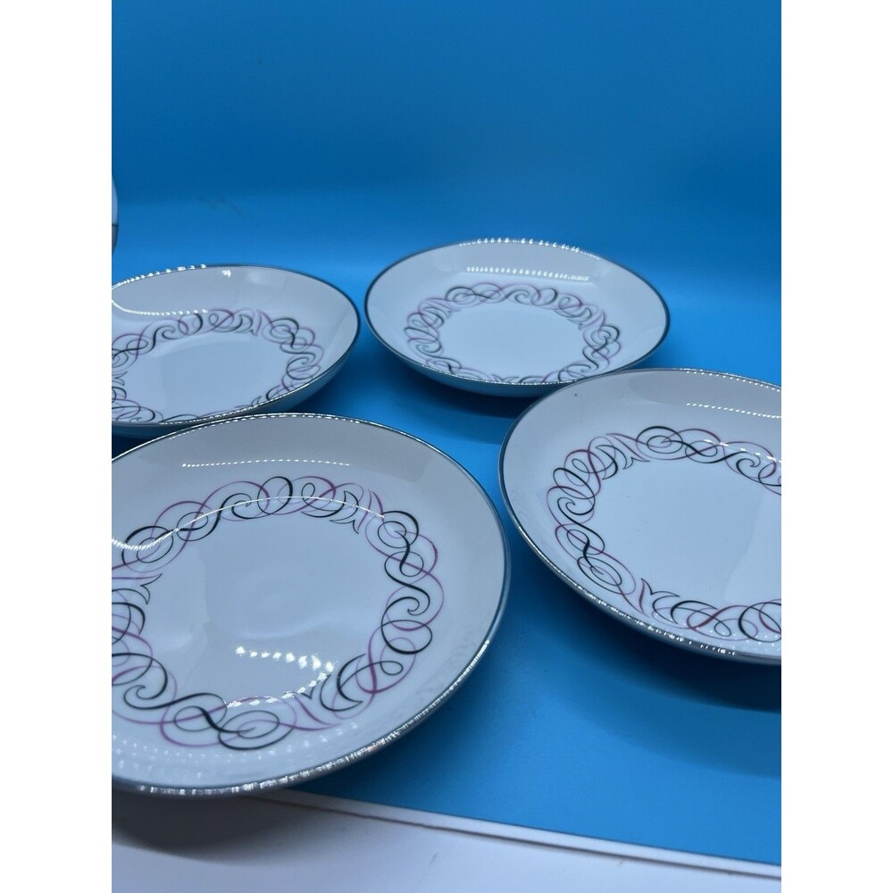 4 mcm Mid-century modern Dessert Bowls dish pink gray Swirls Park Lane small 5.5